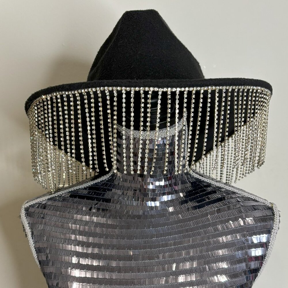Rhinestone Fringe Black Cowboy Hat $25
